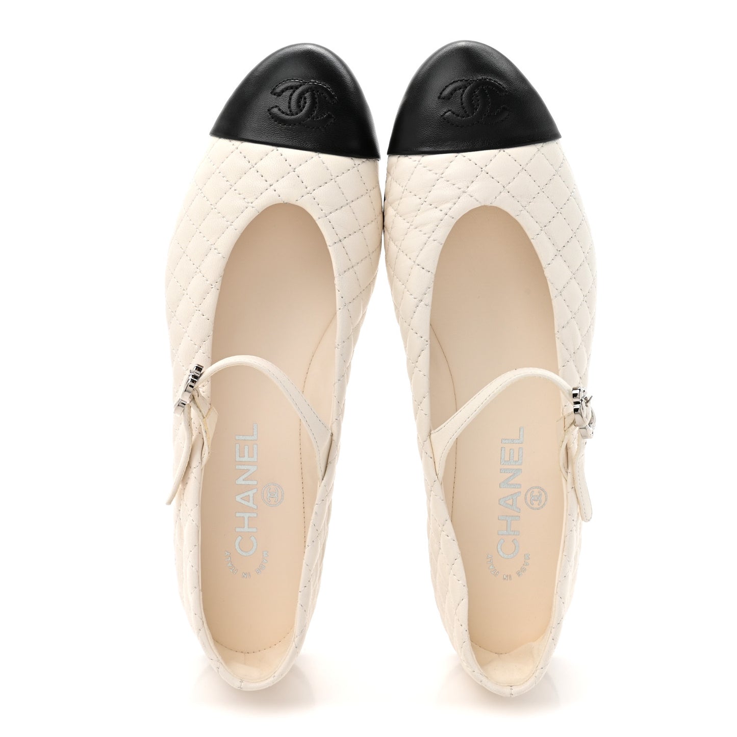 Lambskin Quilted Mary Jane Flats 39 White Black