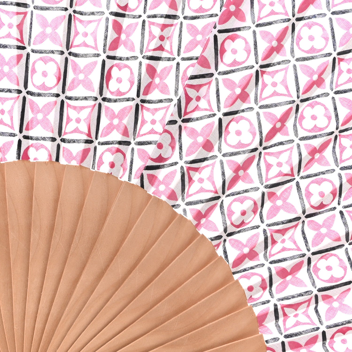 Louis Vuitton Sycamor Wood Cotton Monogram Tile Fan Fuschia 3 of 5