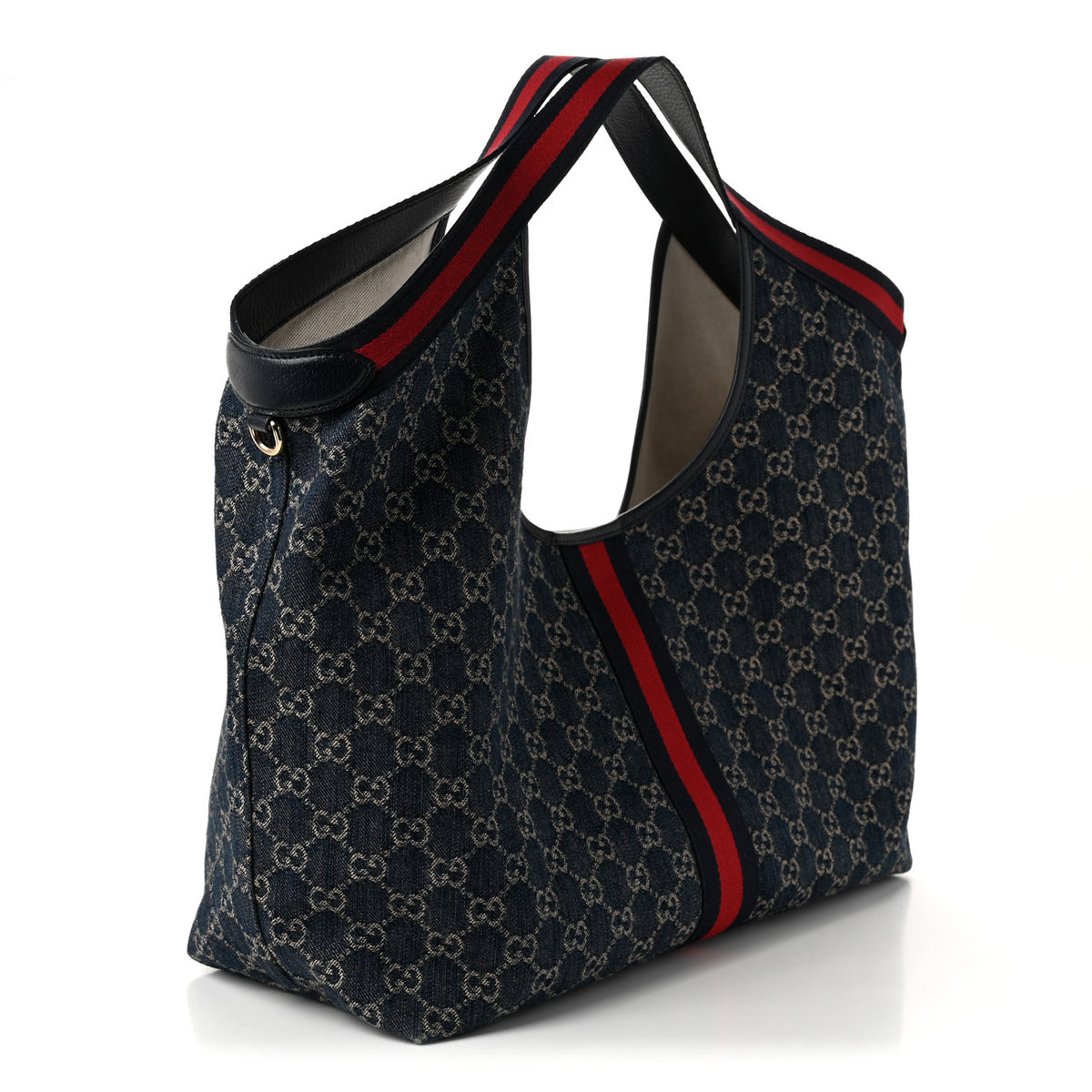 Gucci Denim GG Monogram Web Large Giglio Tote Blue 4 of 10