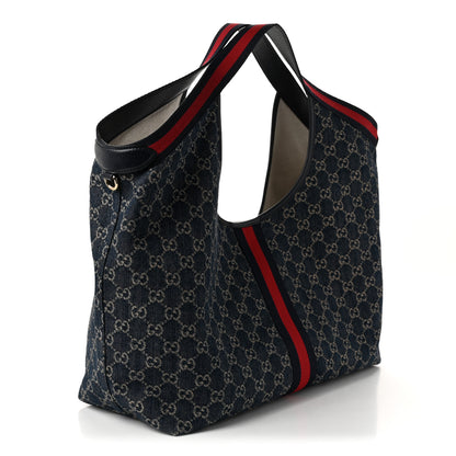 Gucci Denim GG Monogram Web Large Giglio Tote Blue 4 of 10