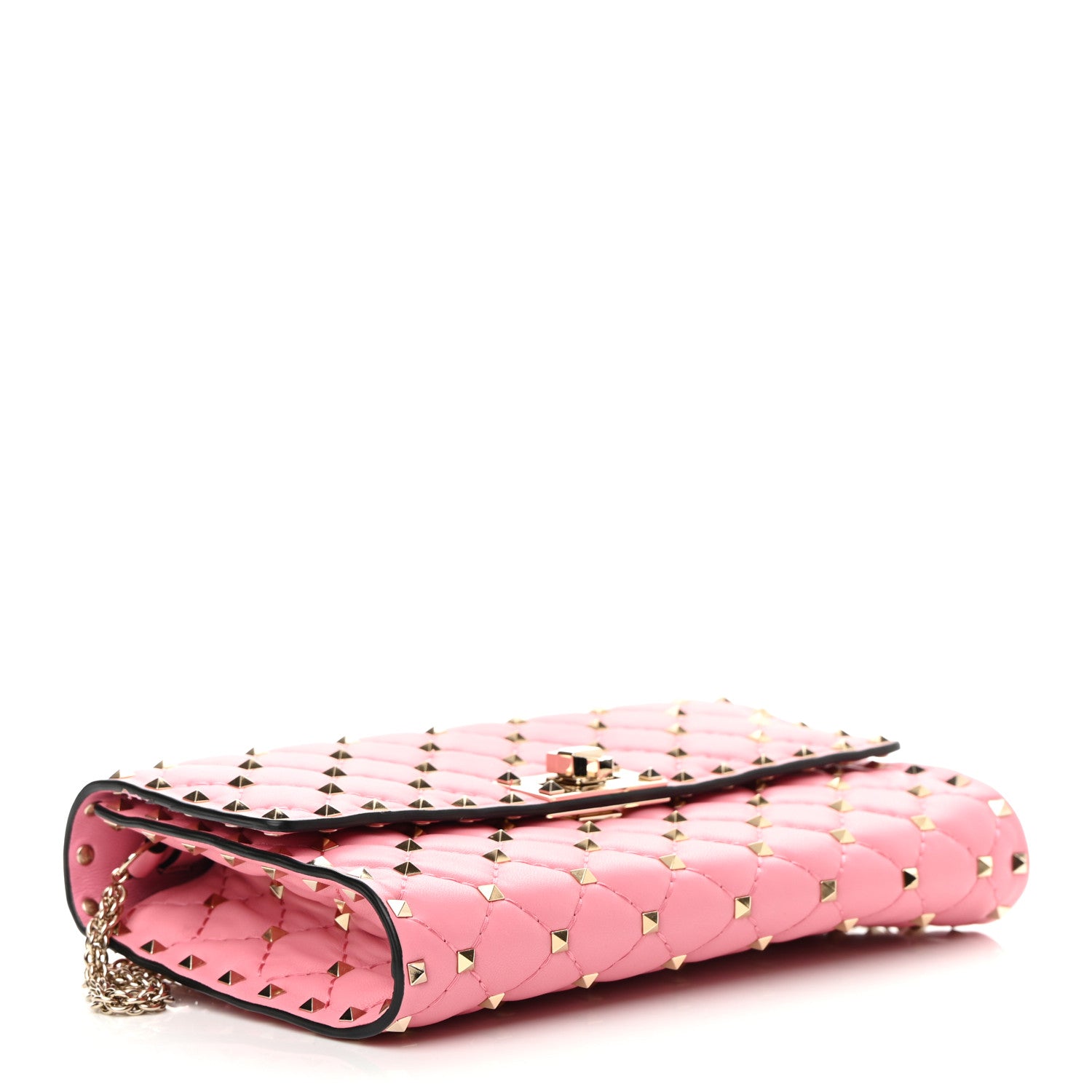 Valentino Garavani Nappa Rockstud Spike Wallet On Chain Paradise Rose 3 of 11