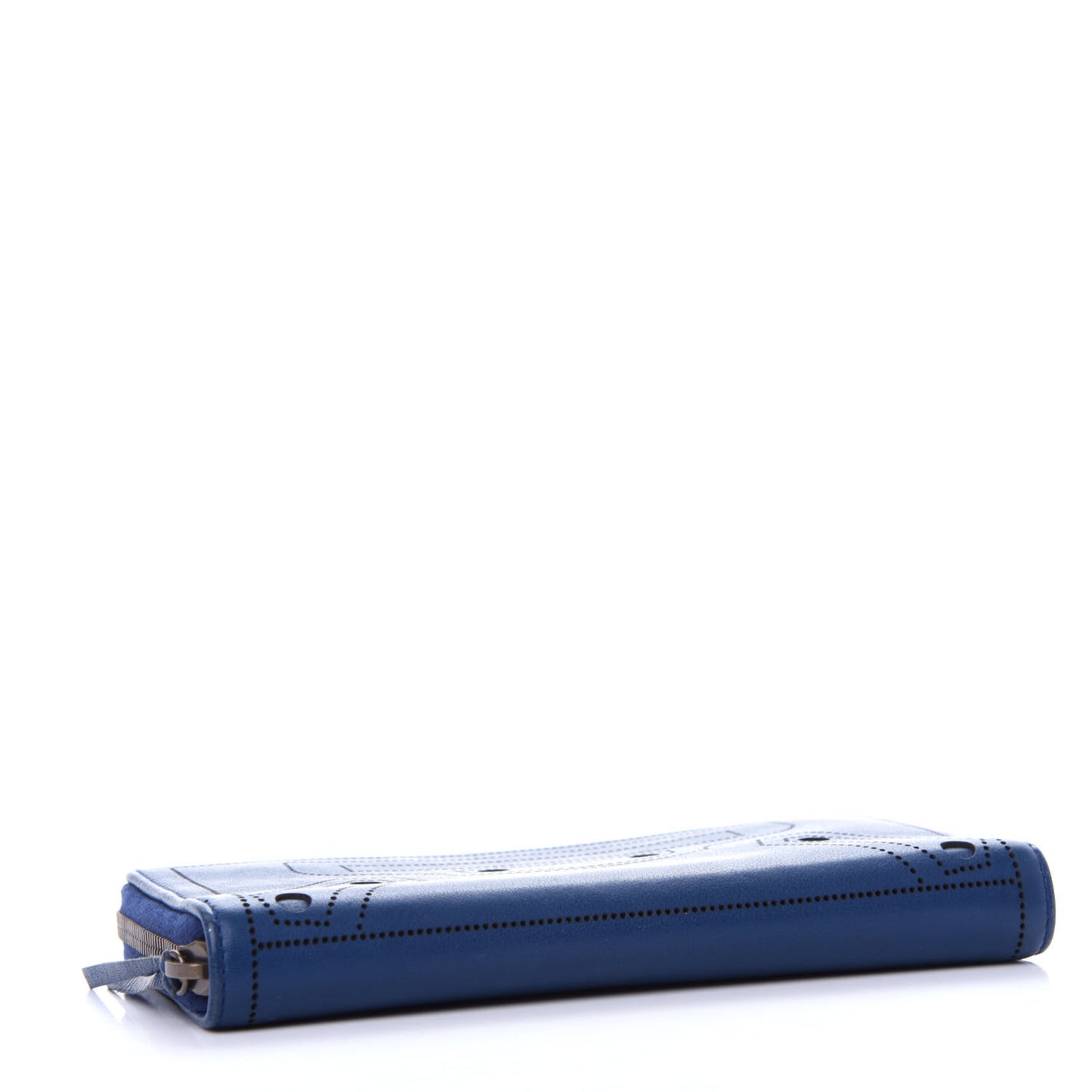Veau Soyeux Perforated Blackout Hardware Continental Zip Around Wallet Bleu Marine