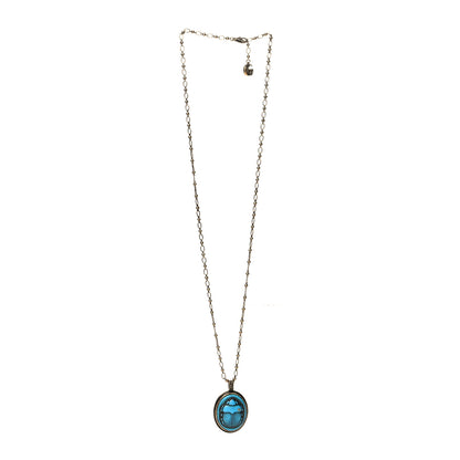 Gucci Metal Scarab Cameo Pendant Necklace Aged Gold Blue 3 of 4