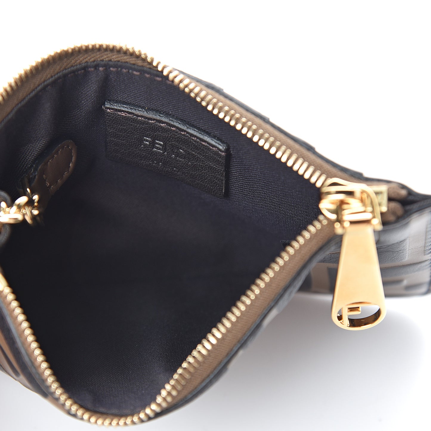 Vitello Soft F is Fendi Bi-Color FF 1974 Embossed Key Case Pouch Maya Black
