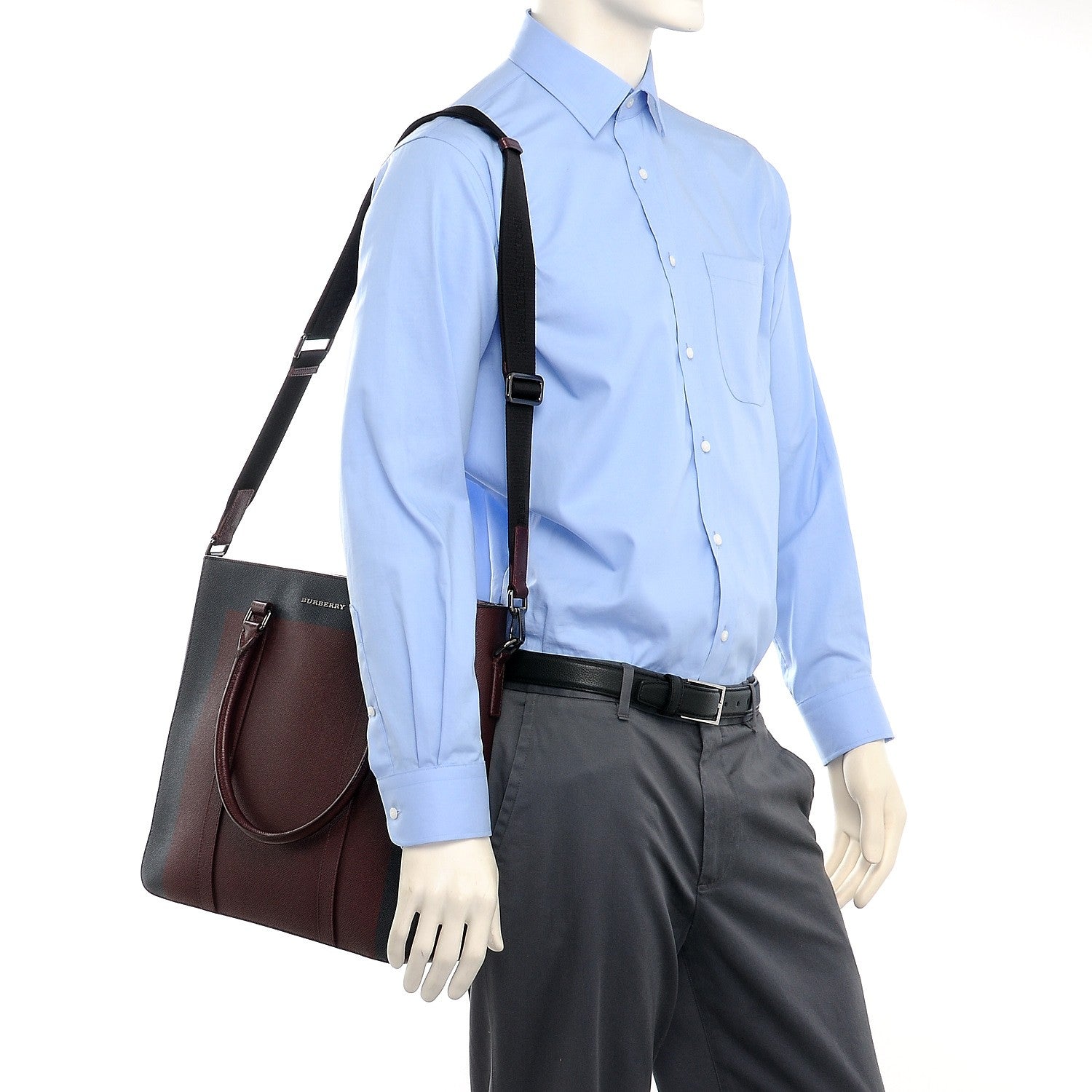 Burberry Grainy Calfskin Striped London Mens Tote 2 of 9