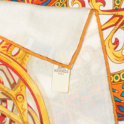 Hermes Silk Cashmere La Charmante Aux Animaux Shawl 140 Blanc 6 of 7