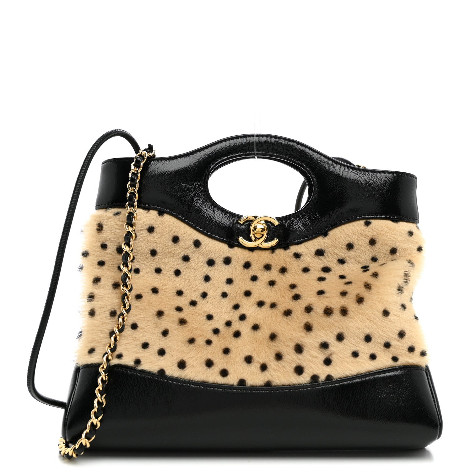 Chanel Shiny Lambskin Pony Hair Cheetah Printed Mini 31 Shopping Bag Light Beige Black 1 of 9