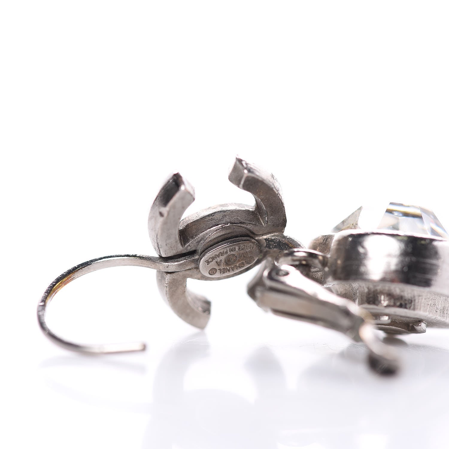 Chanel Crystal Heart CC Drop Earrings Silver 4 of 6