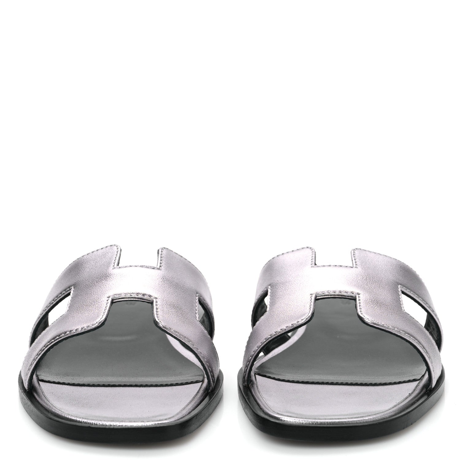 Hermes Metallic Nappa Oran Sandals 36 Gris Argente 3 of 10