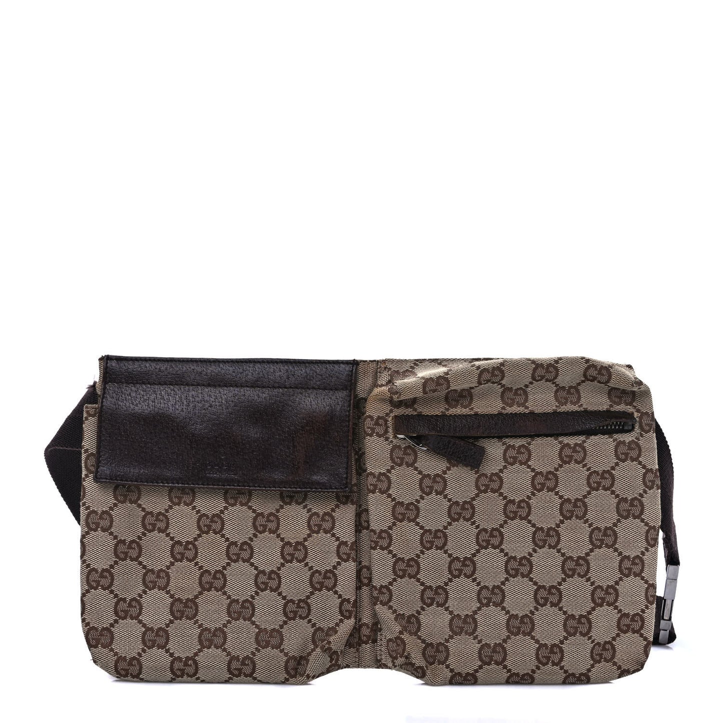 GG Monogram Double Pocket Belt Bag Dark Brown