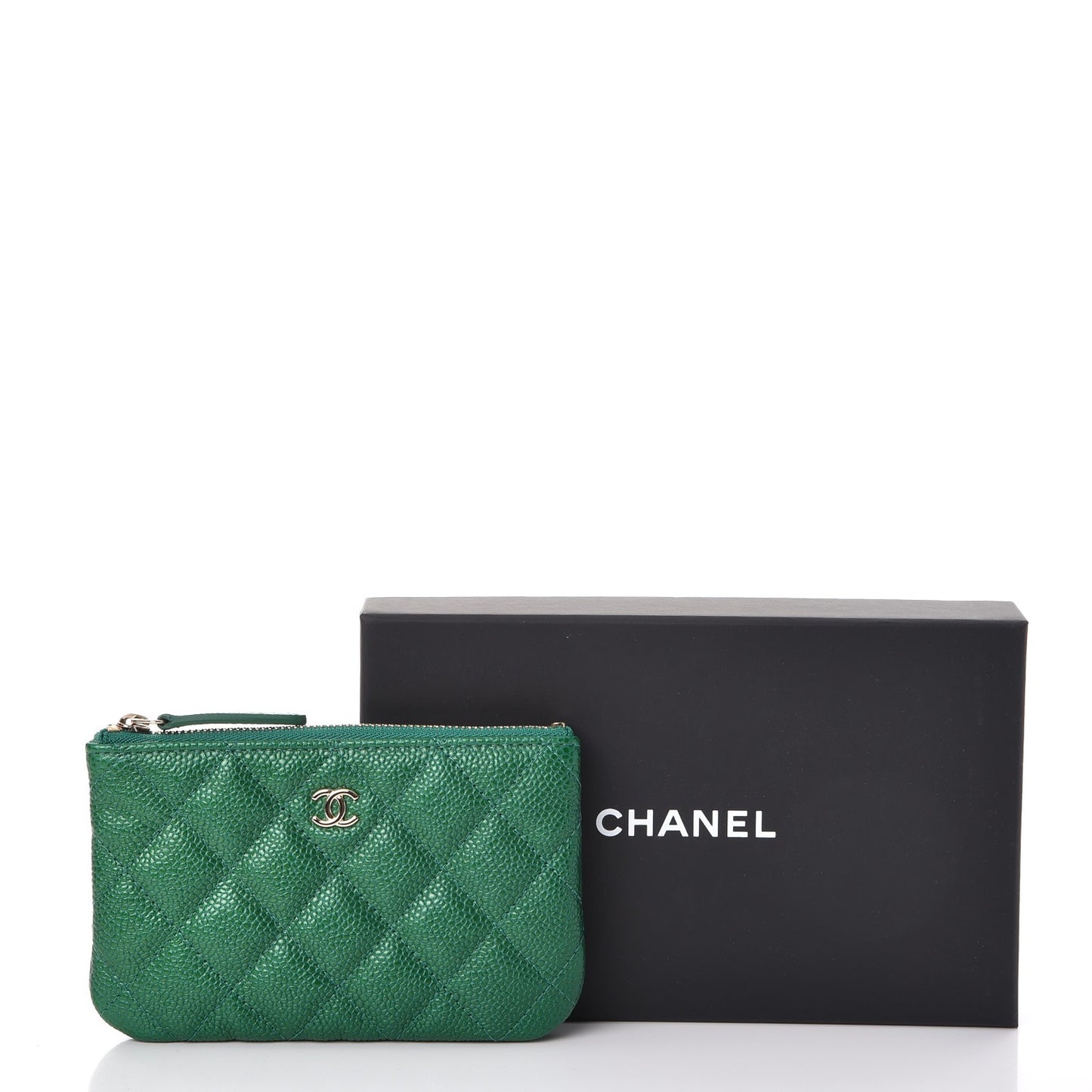 Caviar Quilted Small Cosmetic Case Green