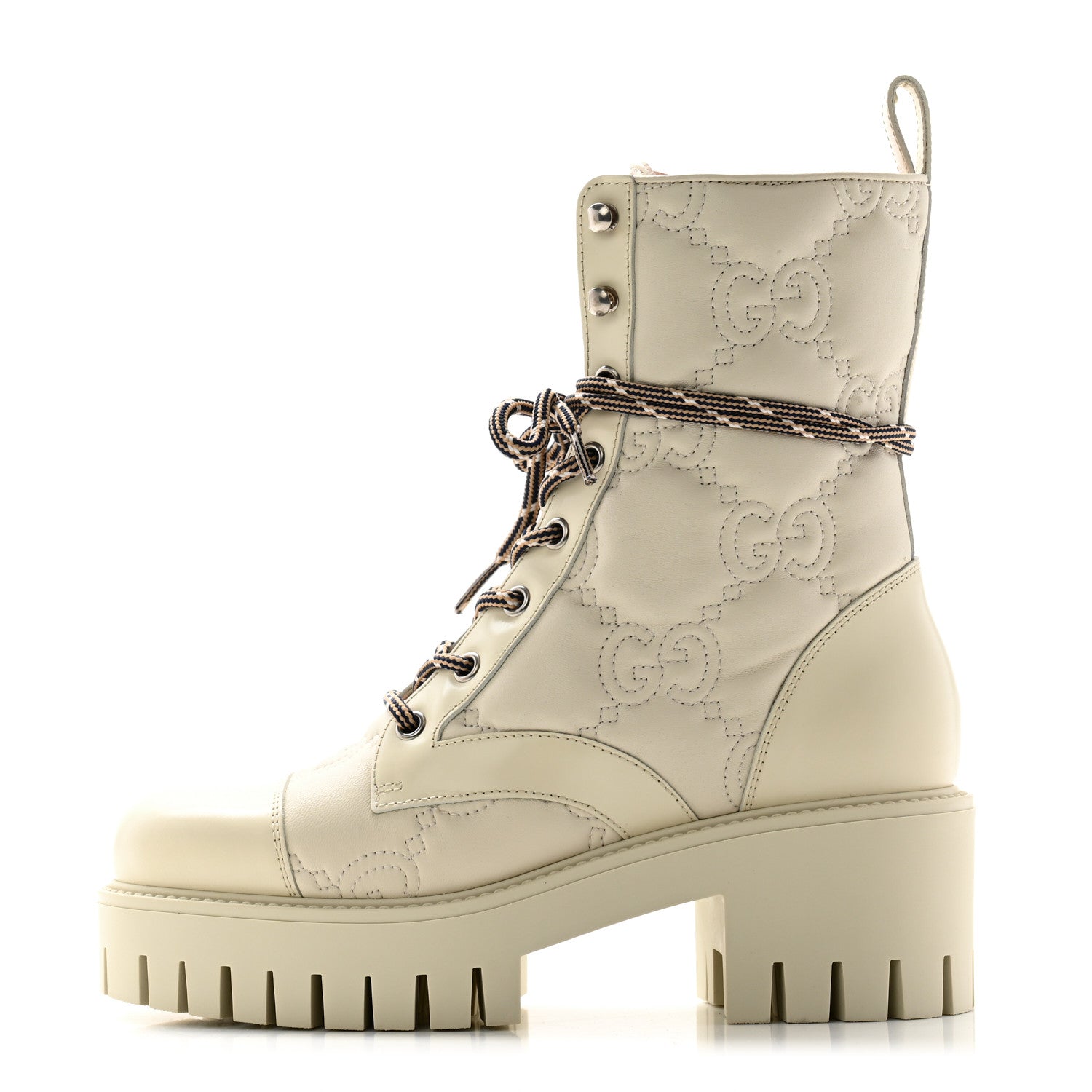 Gucci Cordovan Lux Nappa GG Matelasse Lace Up 60mm Combat Boots 36 Milk White 1 of 9