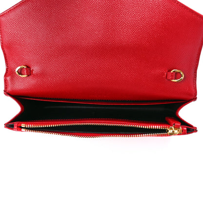 Saint Laurent Grain De Poudre Matelasse Chevron Monogram Envelope Chain Wallet New Red 5 of 12