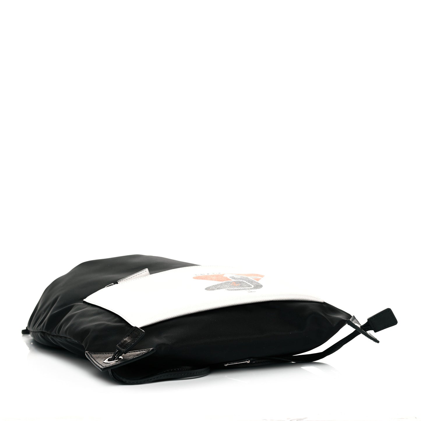 Tessuto Nylon Bird Pocket Motif Drawstring Backpack Black