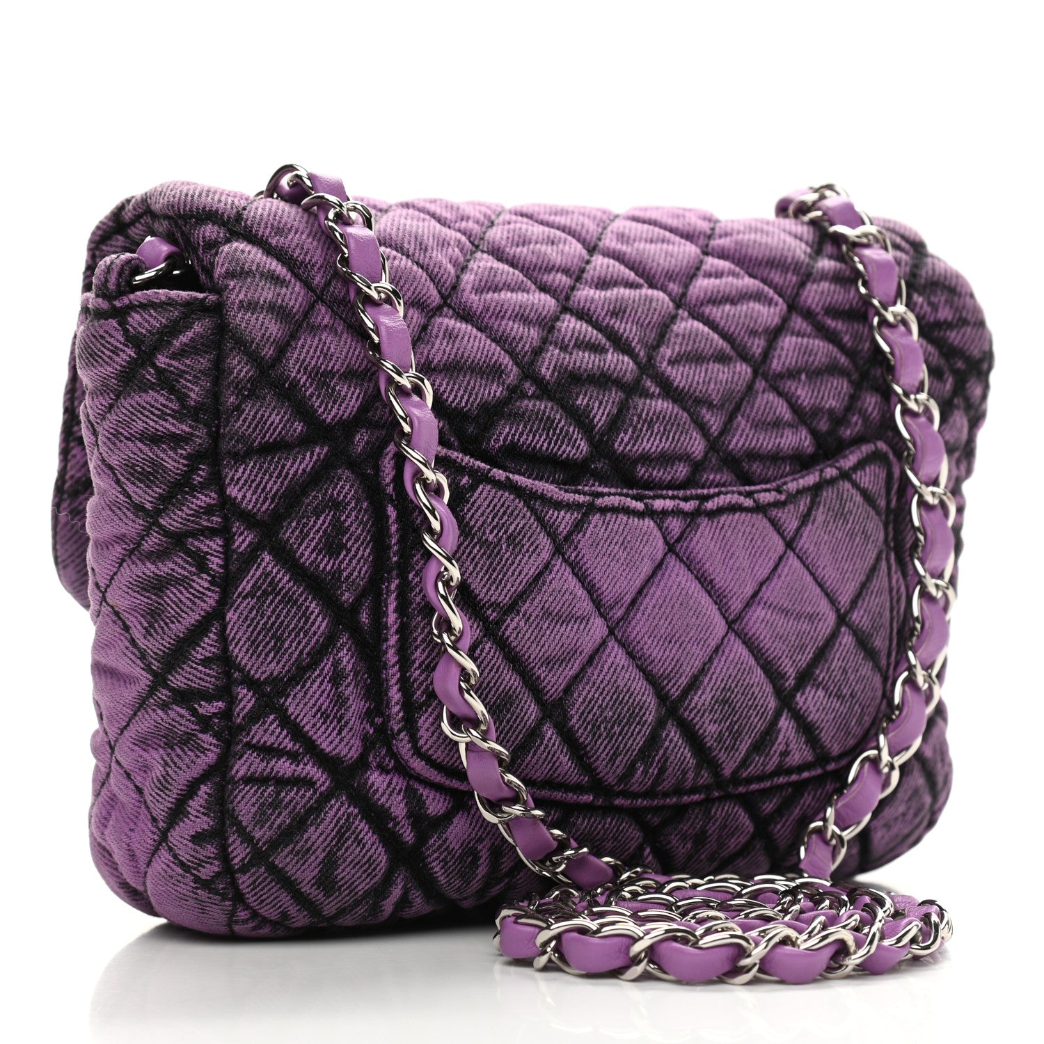 Chanel Washed Denim Quilted Small Denimpression Flap Violet Purple Black 3 of 10