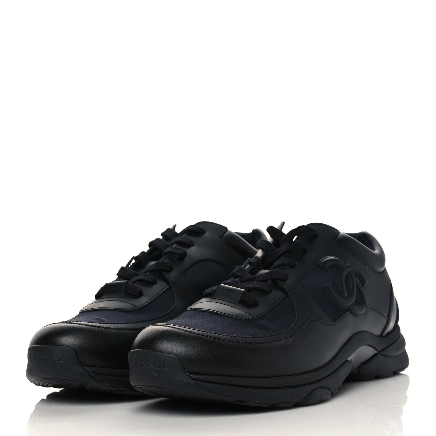 Chanel Fabric Calfskin Suede Mens CC Sneakers 45 Black 3 of 11