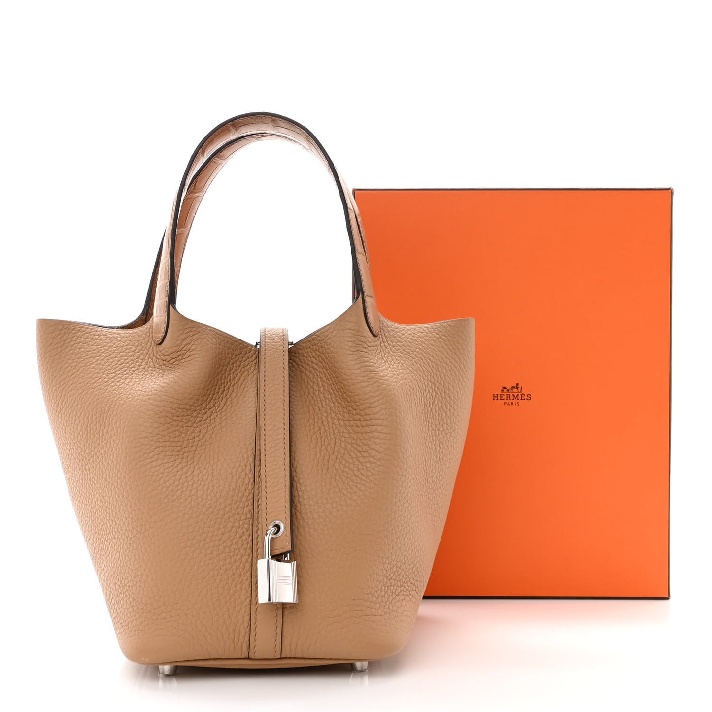 Taurillon Clemence Matte Alligator Picotin Lock Touch 18 PM Chai