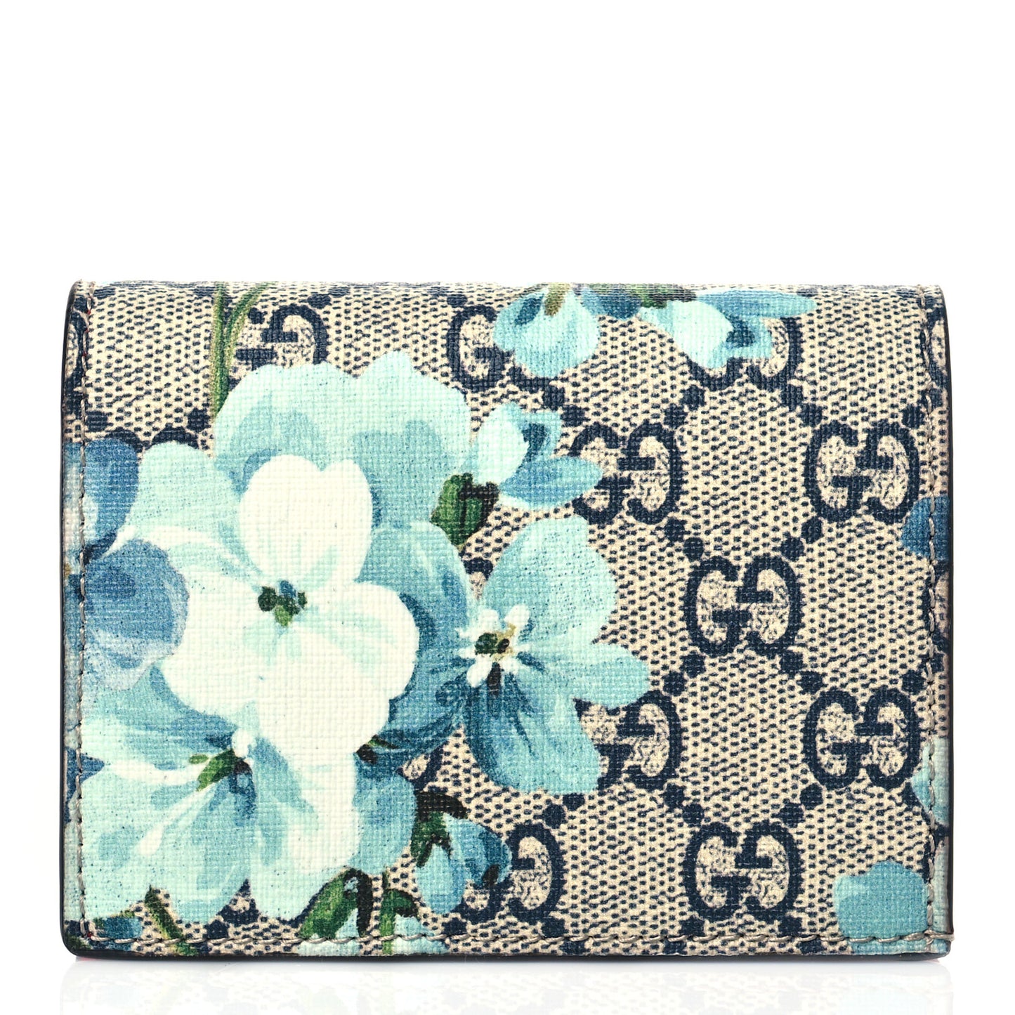 GG Supreme Monogram Blooms Card Case Beige Blue Navy Hibiscus Red