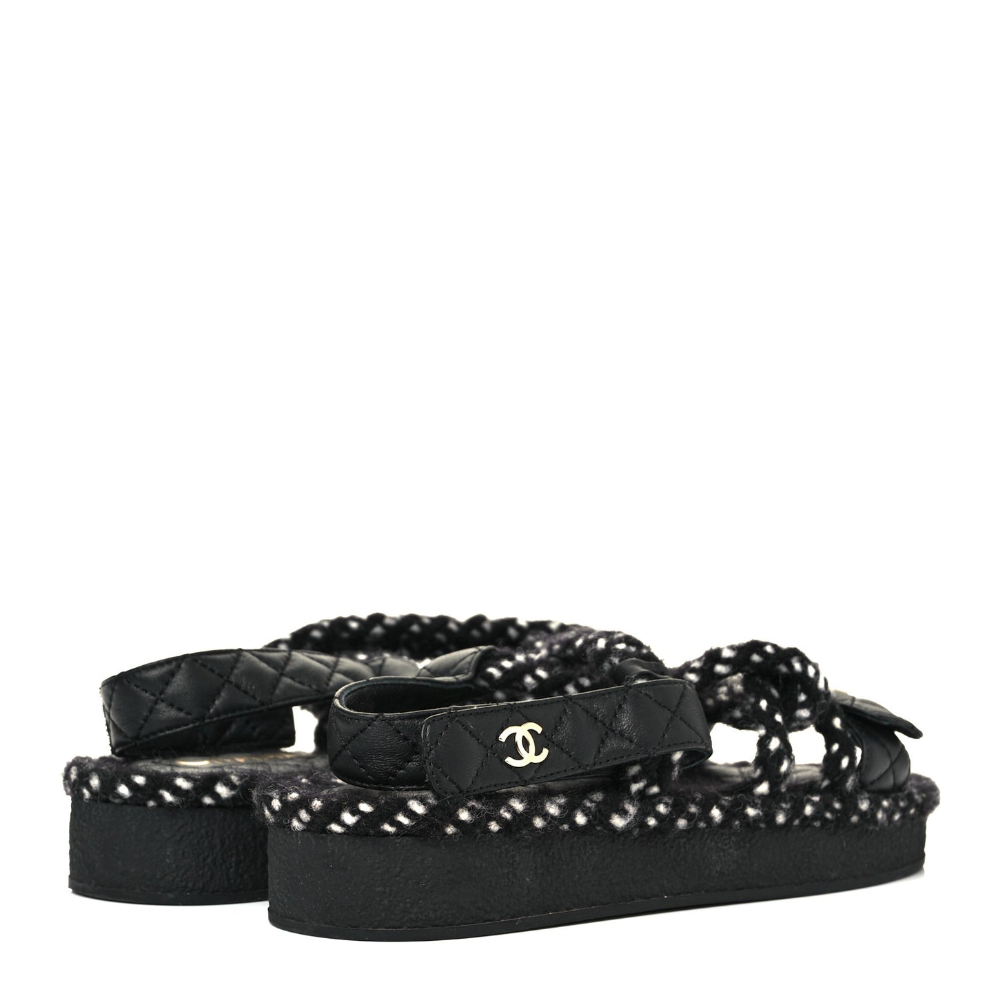 Cord Lambskin Quilted Logo Sandals 37 Black