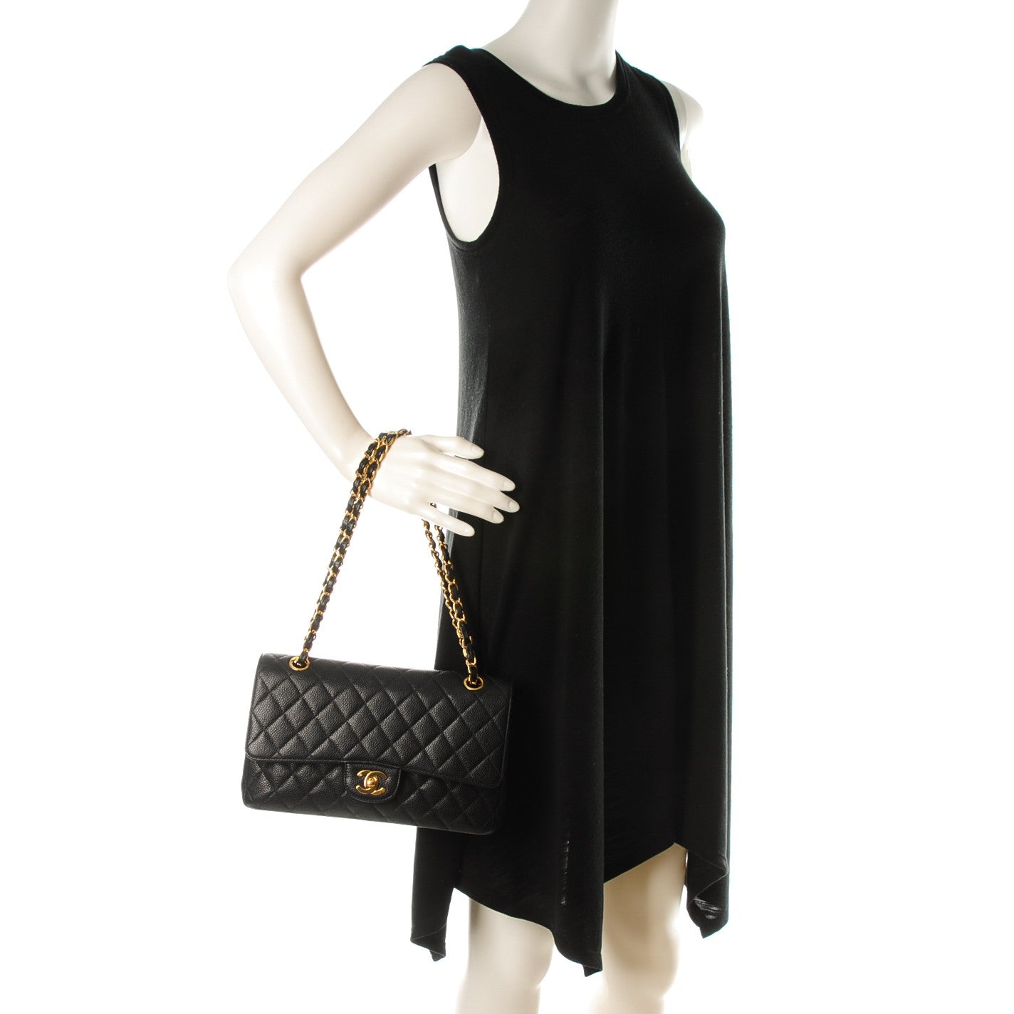 Caviar Quilted Medium Double Flap Black