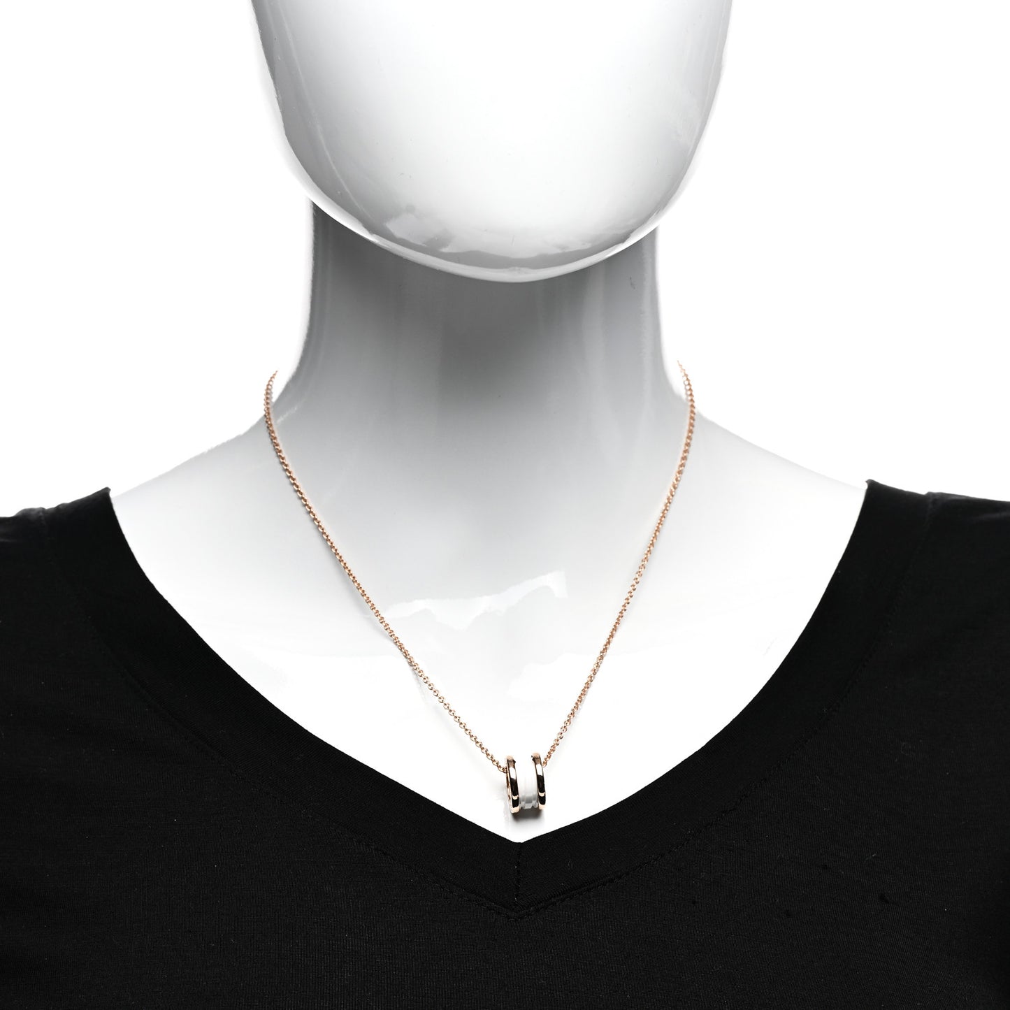 18K Rose Gold White Ceramic B.Zero1 Pendant Necklace