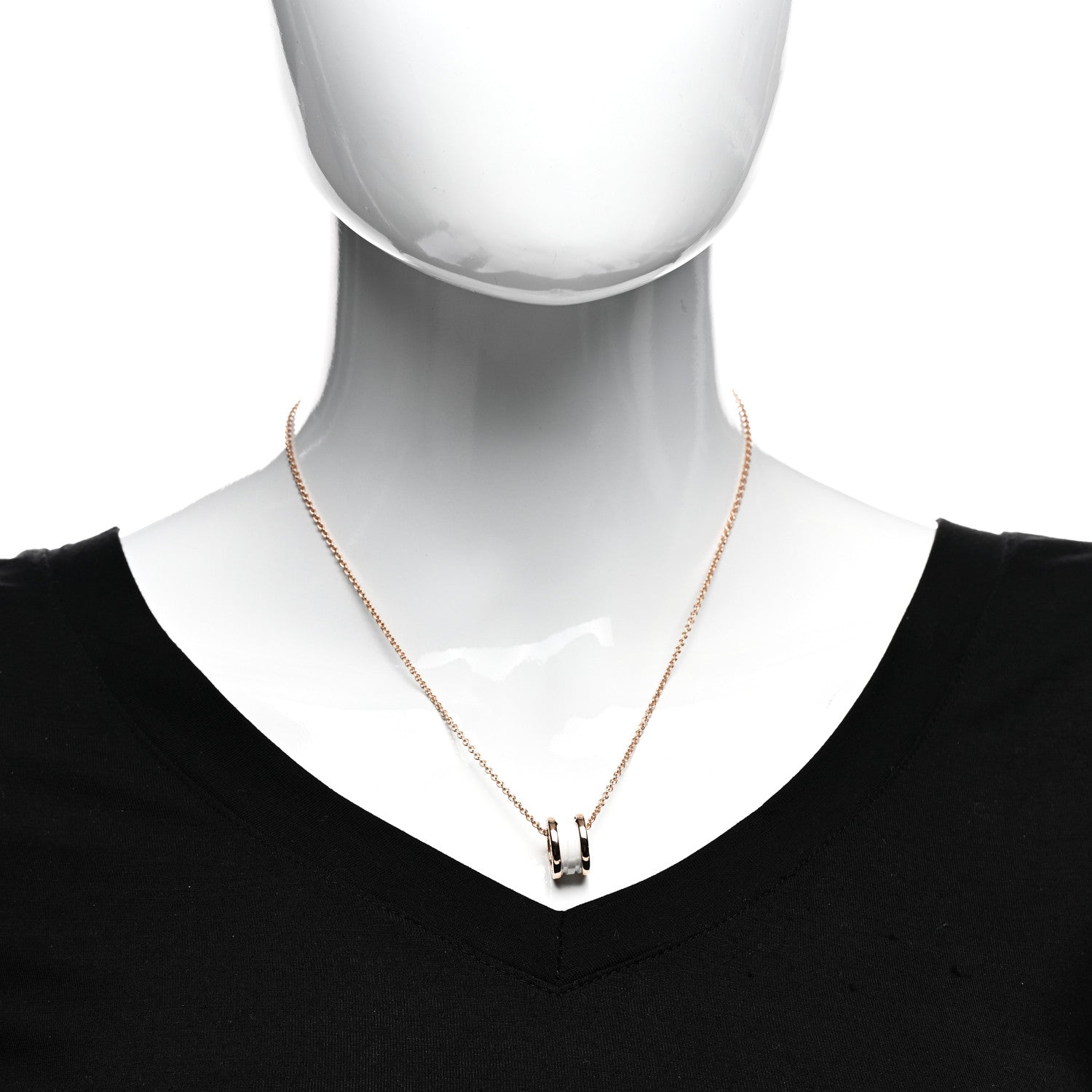 Bulgari 18K Rose Gold White Ceramic B.Zero1 Pendant Necklace 2 of 5