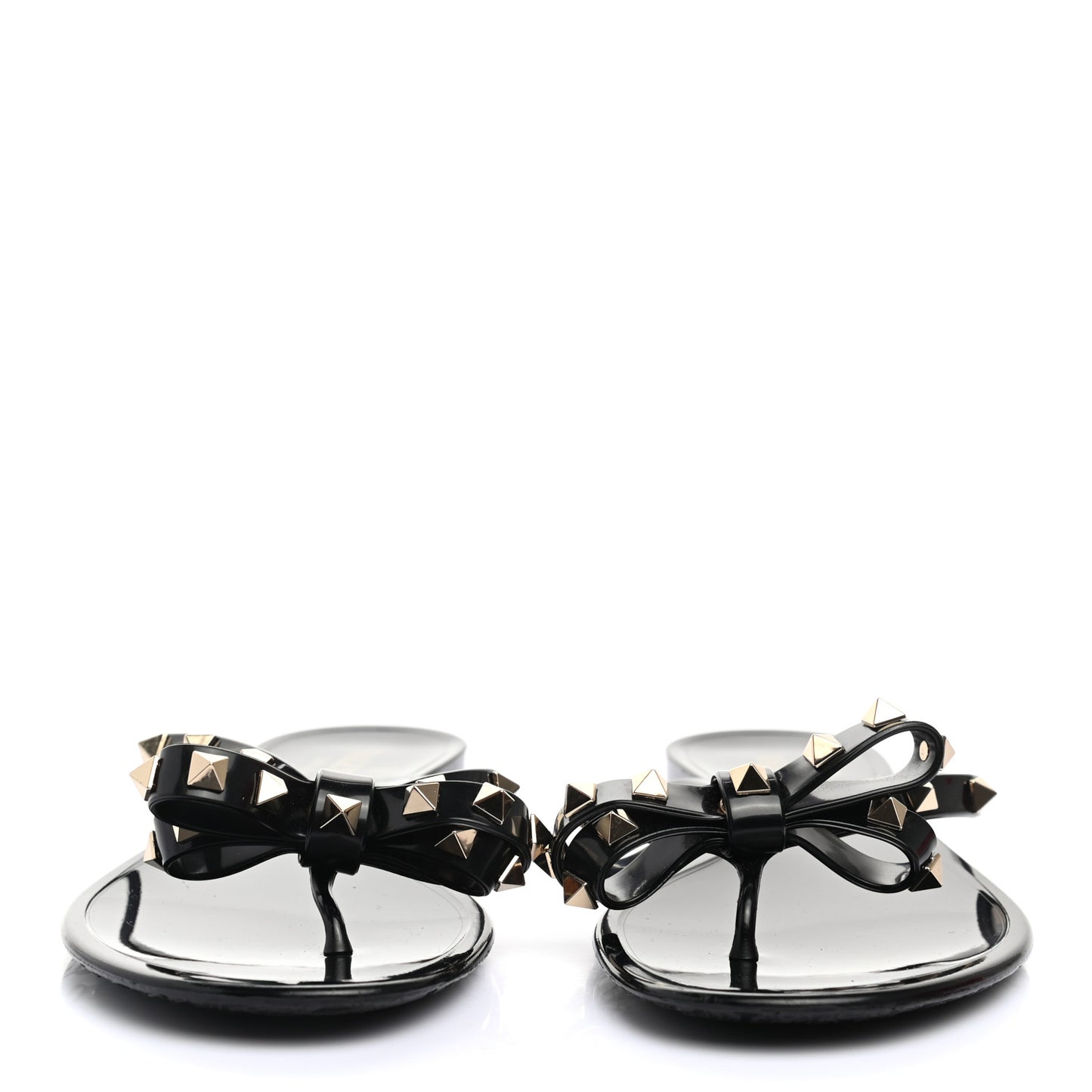 PVC Jelly Rockstud Bow Thong Sandals 40 Black
