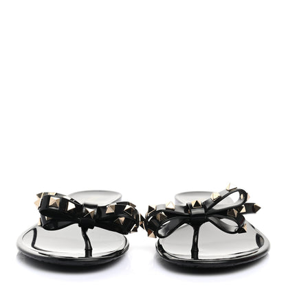 Valentino Garavani PVC Jelly Rockstud Bow Thong Sandals 40 Black 2 of 7
