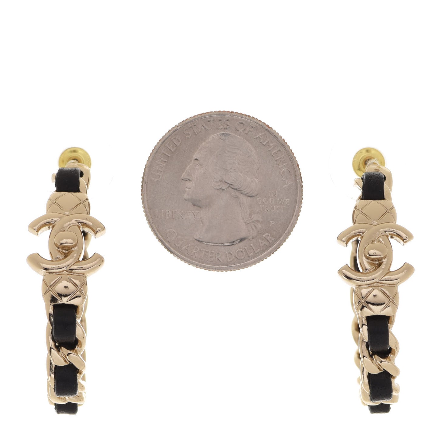 Lambskin CC Turnlock Chain Hoop Earrings Gold Black