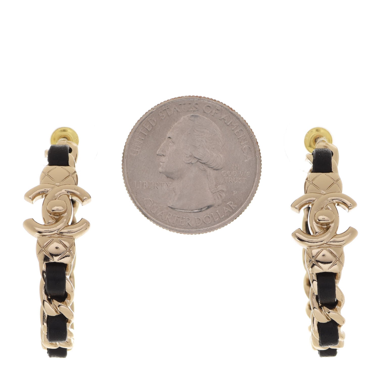 Chanel Lambskin CC Turnlock Chain Hoop Earrings Gold Black 2 of 5