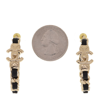 Chanel Lambskin CC Turnlock Chain Hoop Earrings Gold Black 2 of 5