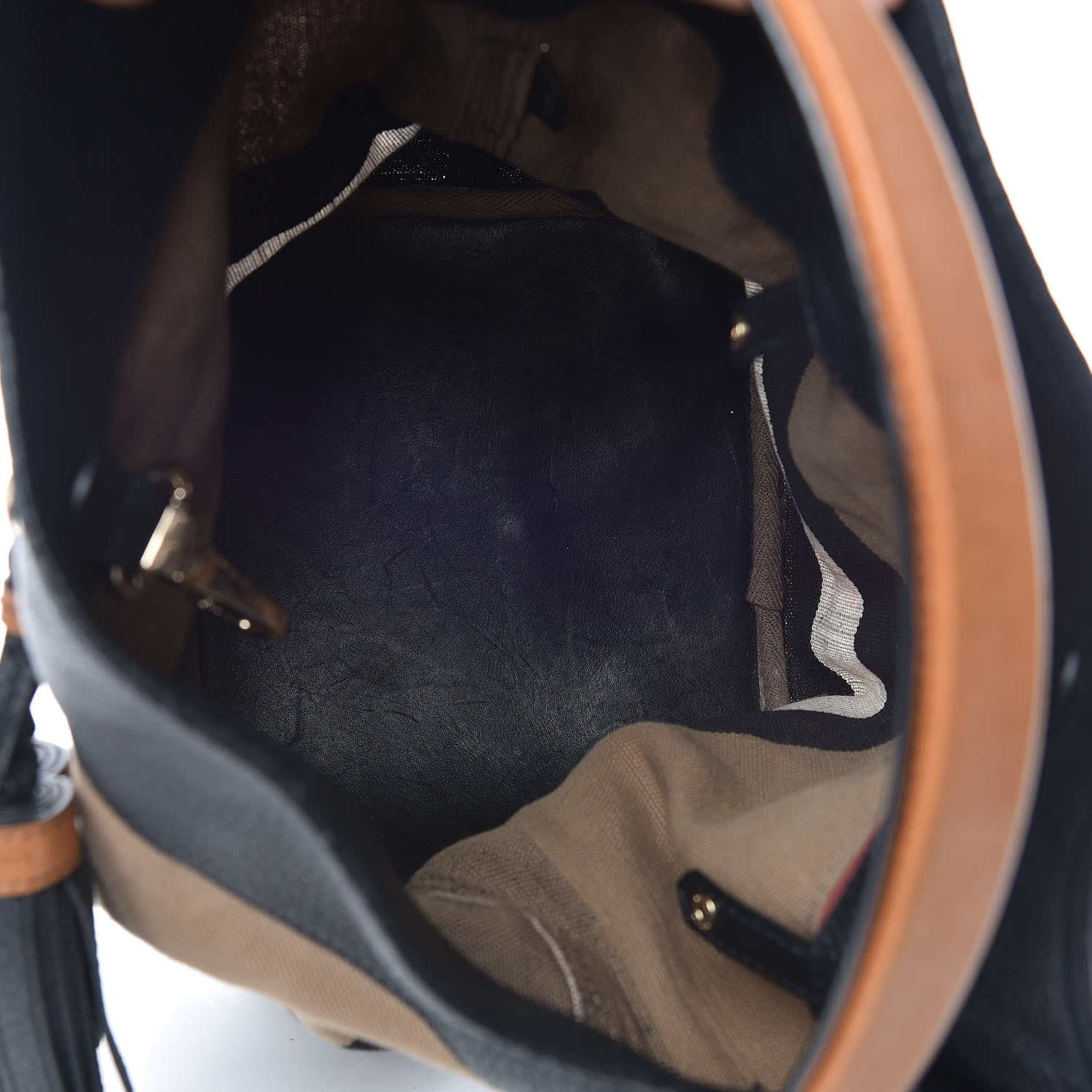 Burberry Grainy Calfskin Canvas Mega Check Medium Ashby Tassel Hobo Black 6 of 19