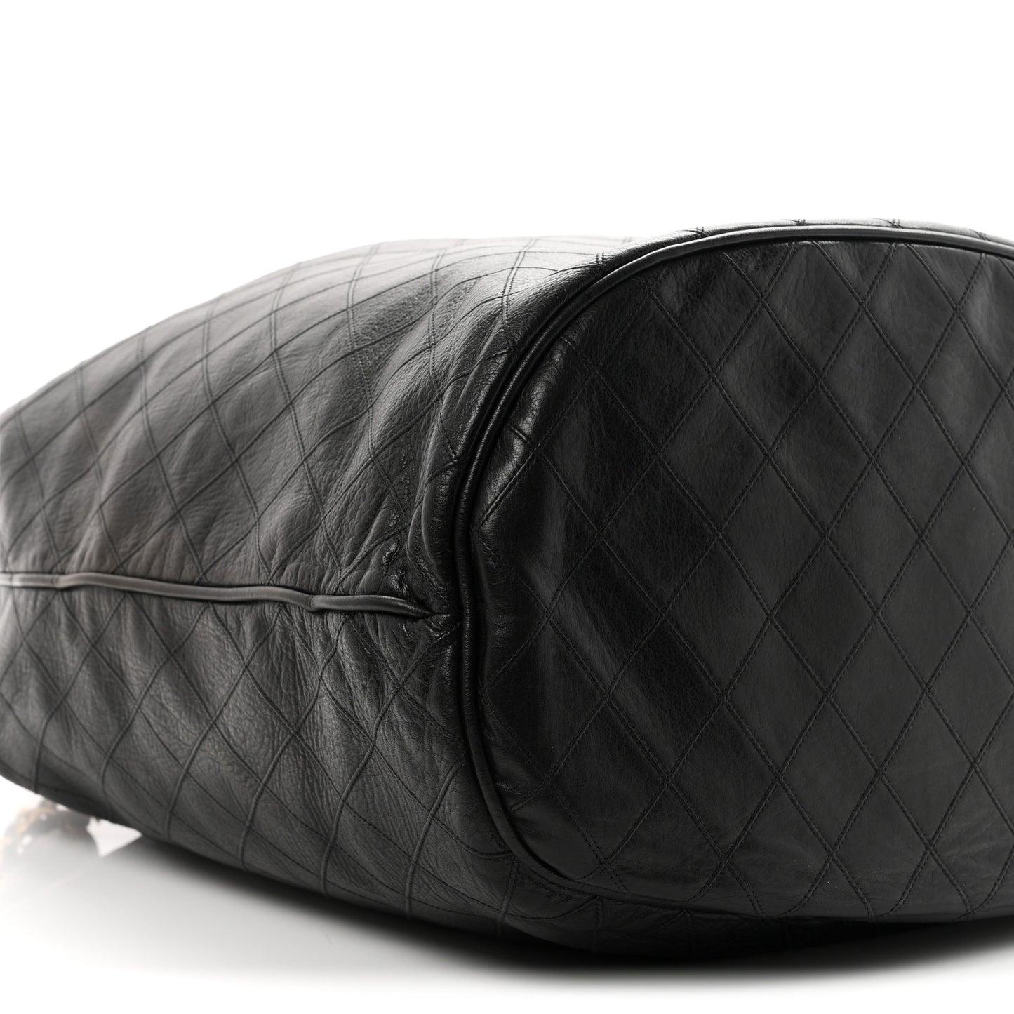 Lambskin Diamond Stitched Drawstring Shoulder Bag Black