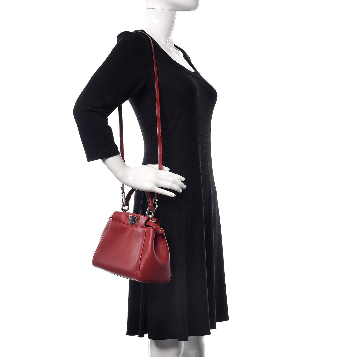 Fendi Nappa Elaphe Monster Eyes Mini Peekaboo Iconic Satchel Ruby Bois de Rose Natural 2 of 11