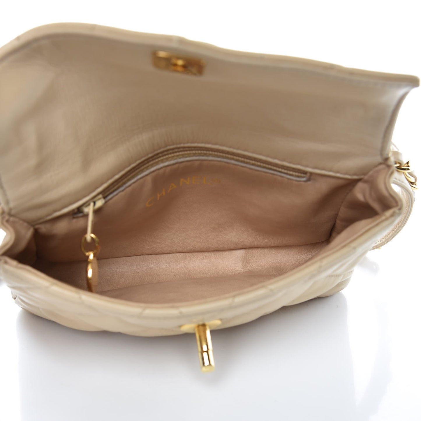 Lambskin Quilted Flap Waist Belt Bag Beige