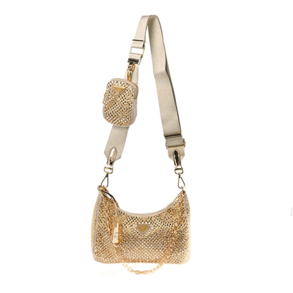 Prada Satin Crystal Re-Edition 2005 Shoulder Bag Platino 1 of 9