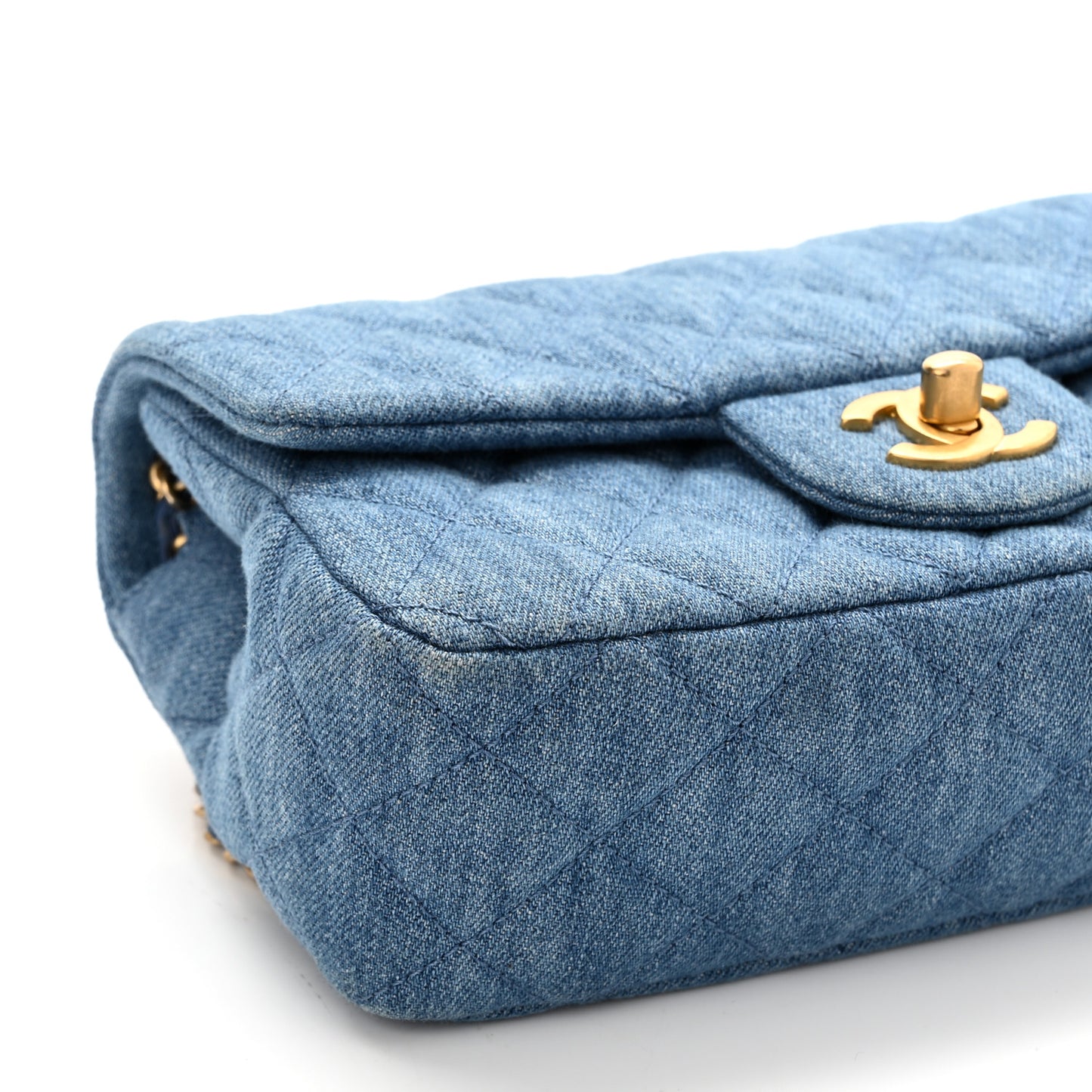 Denim Quilted Mini Pearl Crush Rectangular Flap Blue