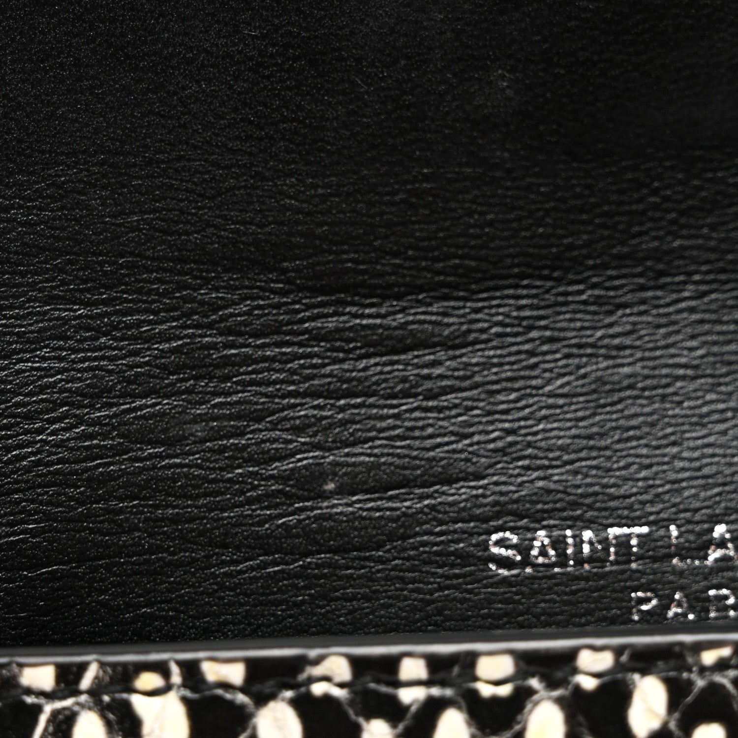 Saint Laurent Calfskin Lambskin Snakeskin Embossed Small Monogram Envelope Wallet Black White 8 of 9