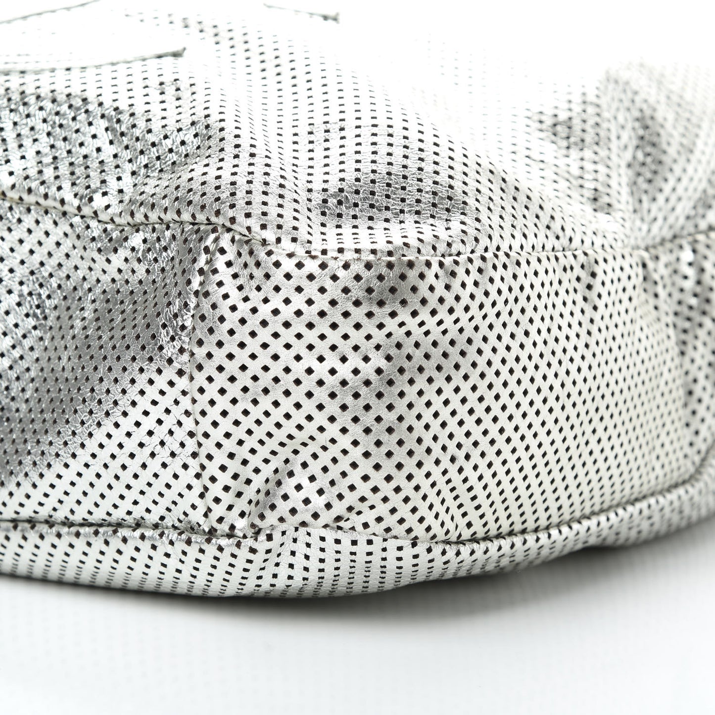 Metallic Glazed Calfskin Perforated Medium Rodeo Drive Tote Silver