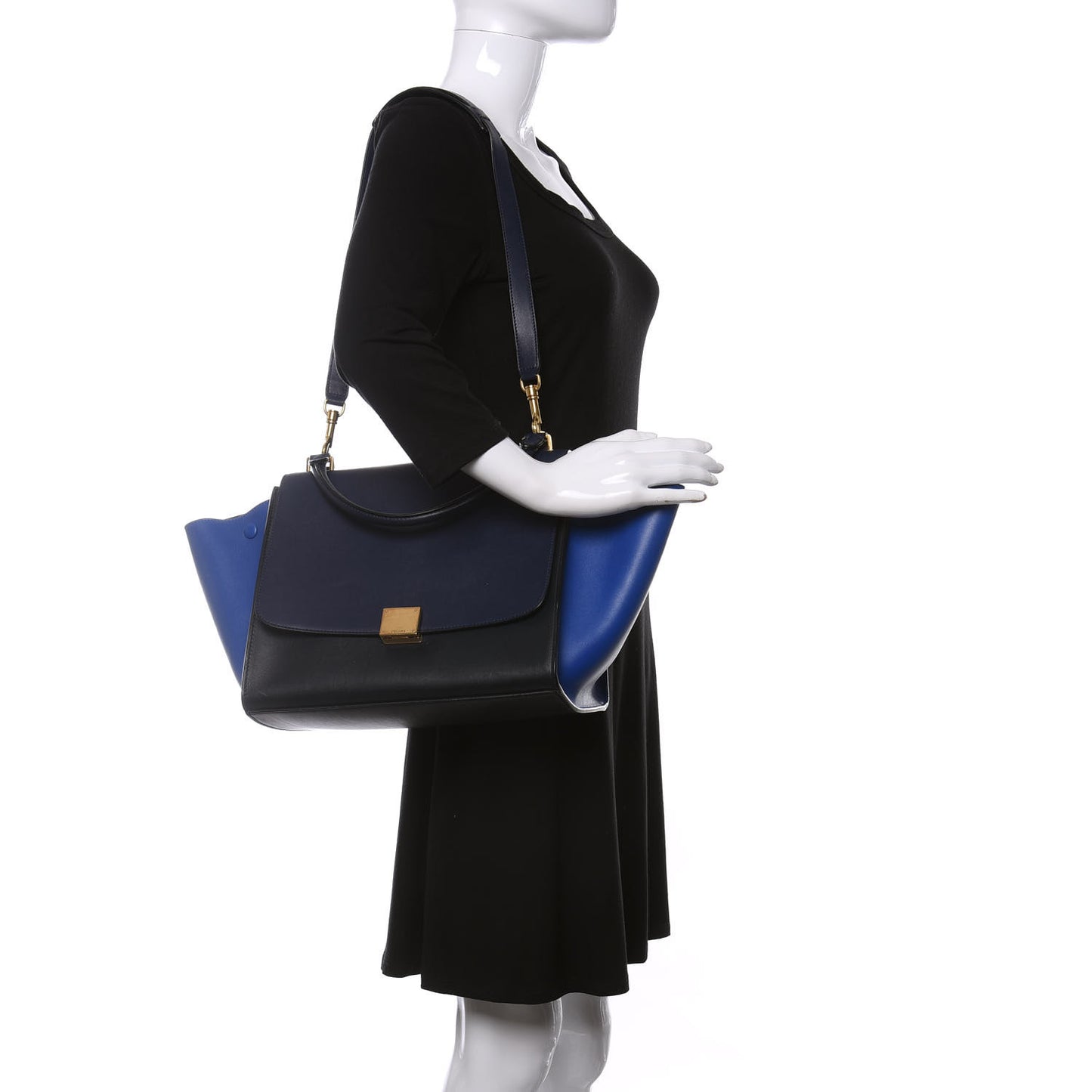 Smooth Calfskin Medium Tri-Color Trapeze Cobalt