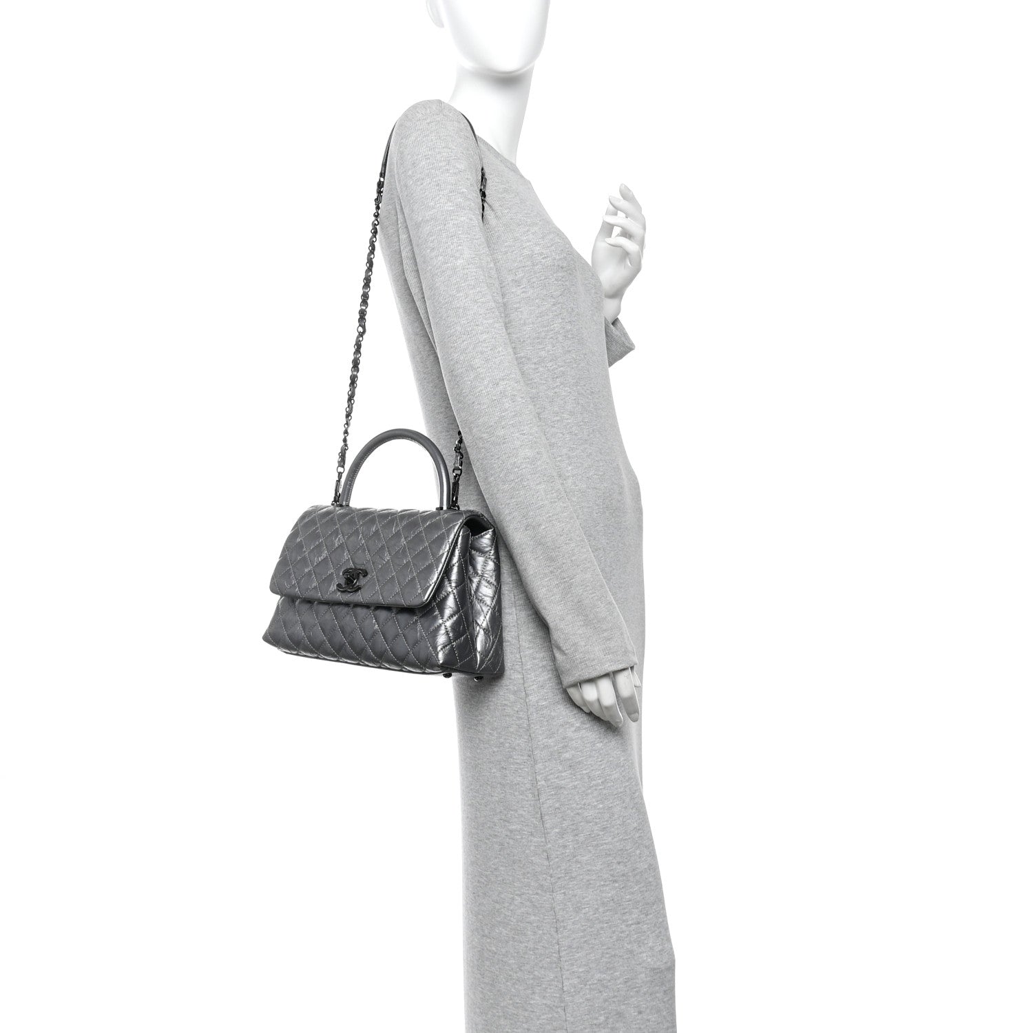 Chanel Metallic Aged Calfskin Quilted Small Coco Handle Flap Charcoal 3 of 10