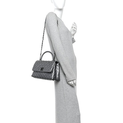 Chanel Metallic Aged Calfskin Quilted Small Coco Handle Flap Charcoal 3 of 10