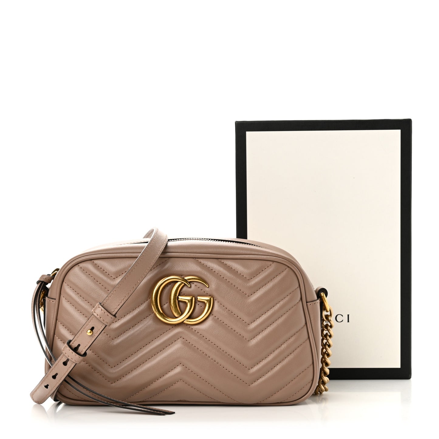 Calfskin Matelasse Small GG Marmont Chain Shoulder Bag Porcelain Rose