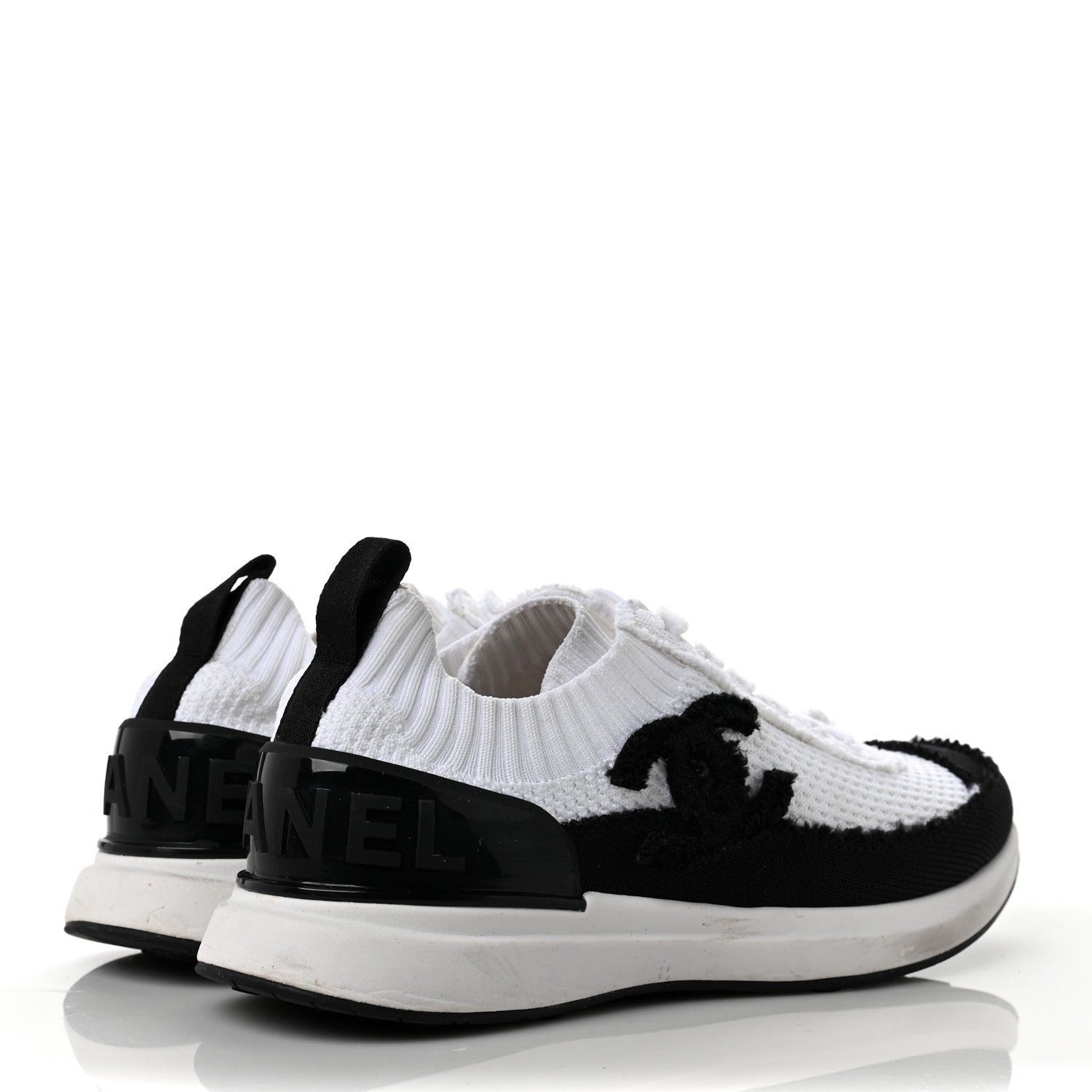 Chanel Knit Womens CC Sneakers 37 White Black 4 of 9