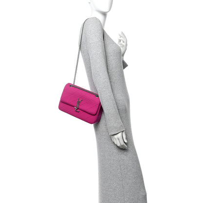 Saint Laurent Jersey Wool Patchwork Monogram Medium Jamie Baguette Magenta 2 of 11