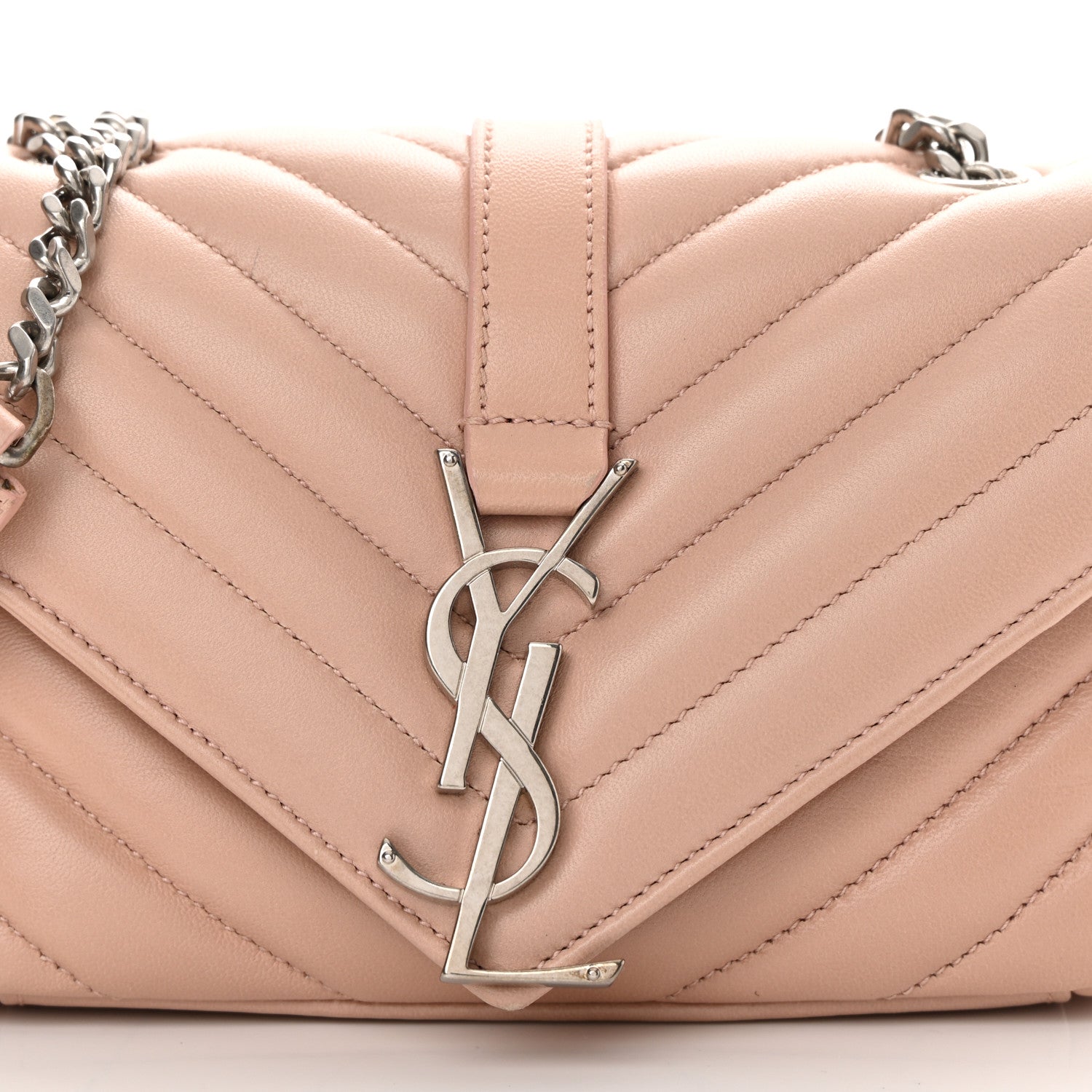 Saint Laurent Calfskin Matelasse Chevron Monogram Classic Baby Chain Bag Pale Pink 8 of 12
