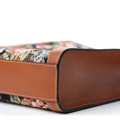 Celine Canvas Calfskin Jacquard Floral Small Vertical Cabas Black Tan 7 of 10