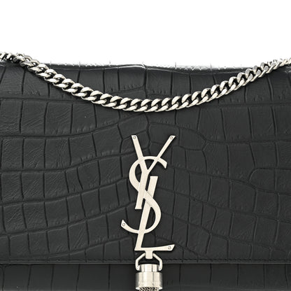 Saint Laurent Calfskin Crocodile Embossed Medium Classic Monogram Kate Tassel Satchel Black 7 of 11