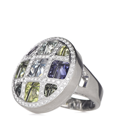 Cartier 18K White Gold Diamond Aquamarine Iolite Tourmaline Peridot Pasha de Ring 54 6.75 1 of 8