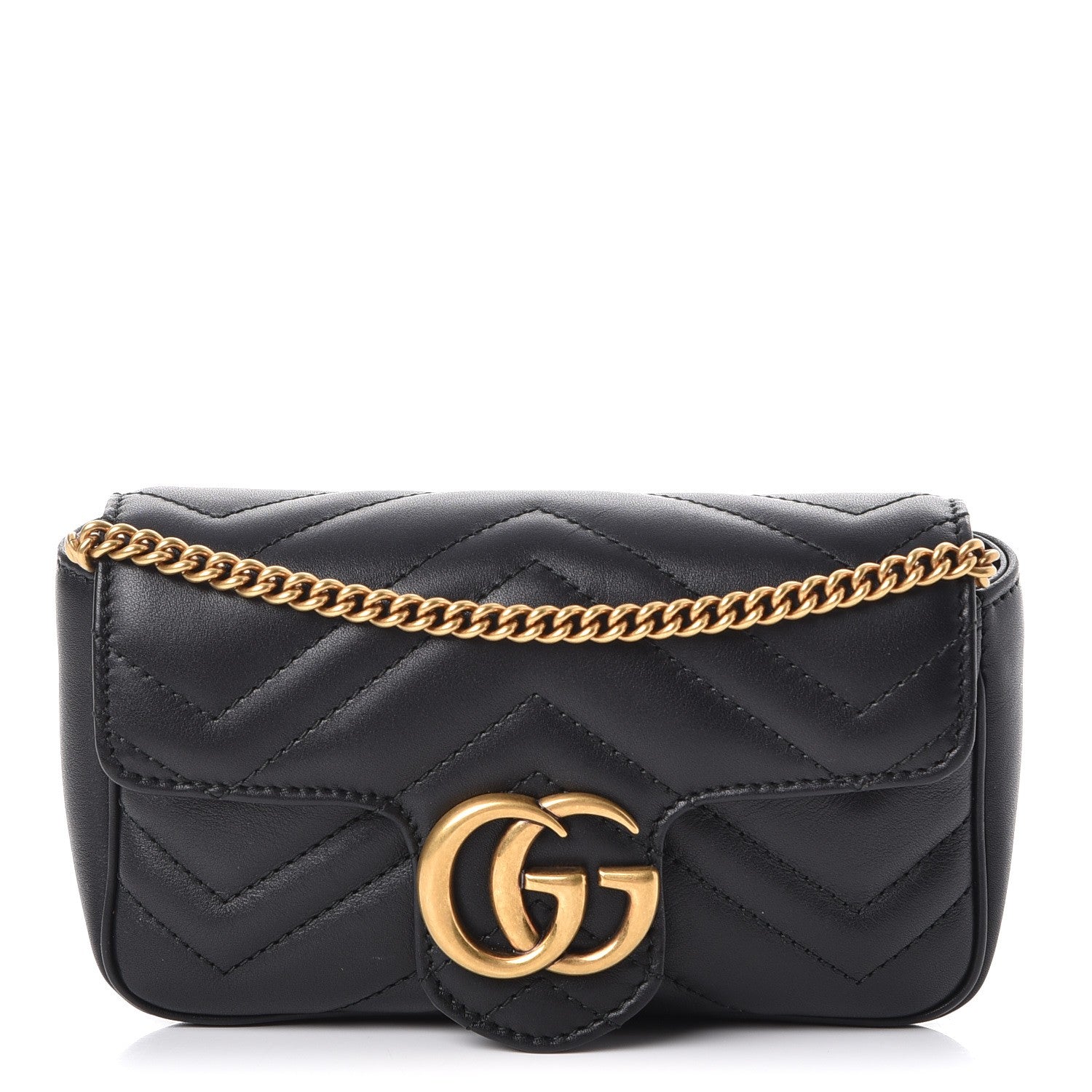 Gucci Calfskin Matelasse Super Mini GG Marmont Shoulder Bag Black 1 of 10
